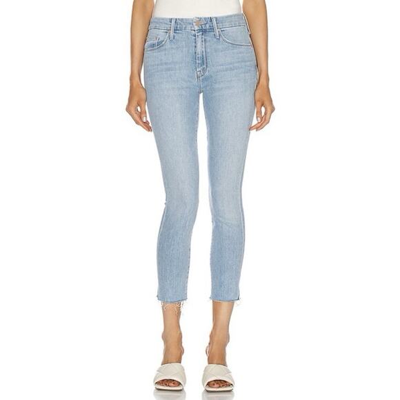 MOTHER Denim - Mother The Looker Ankle Snippet Zapped Light Wash Raw Hem Skinny Jeans